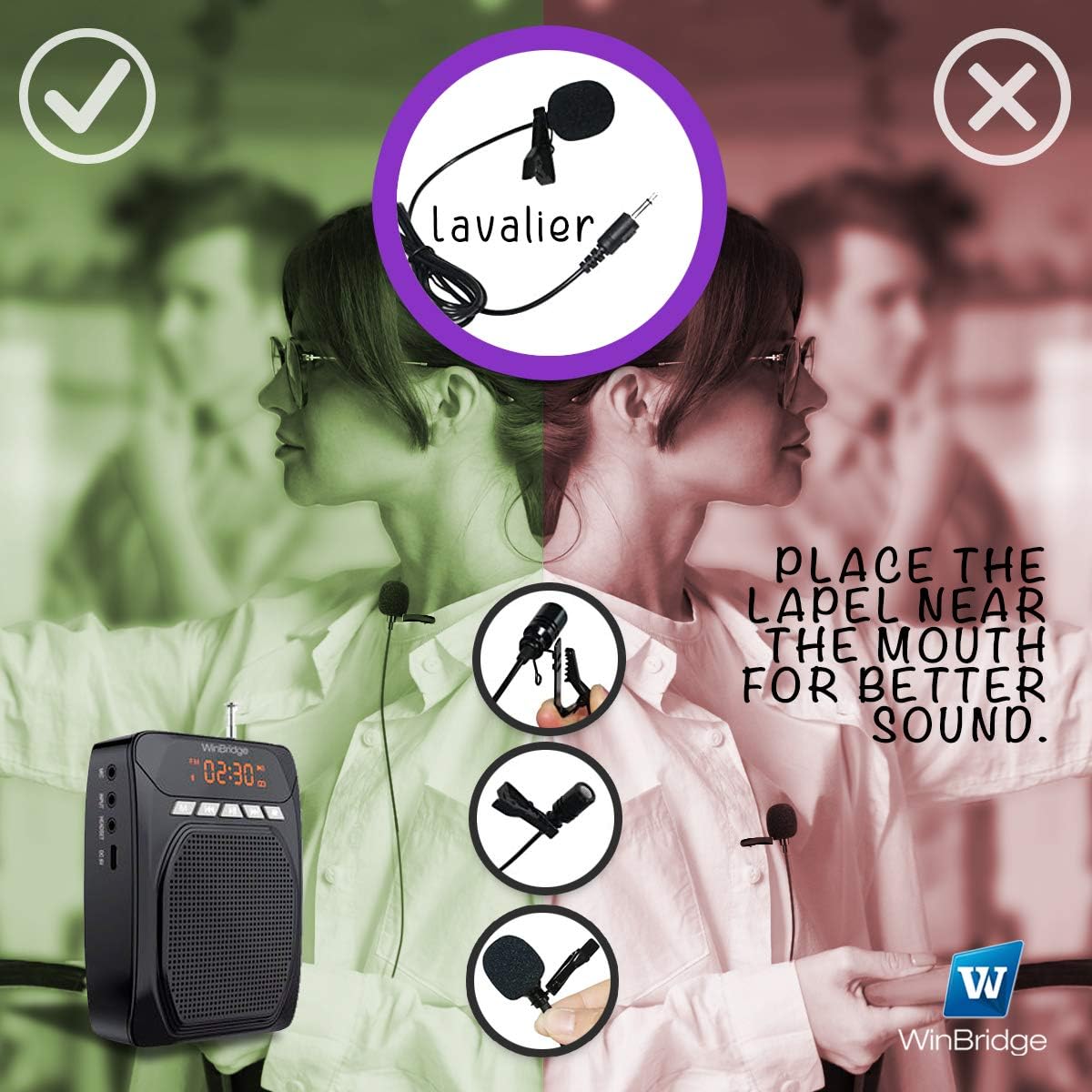 15W Voice Amplifier with Lavalier Microphone and Headset Microphone D229635