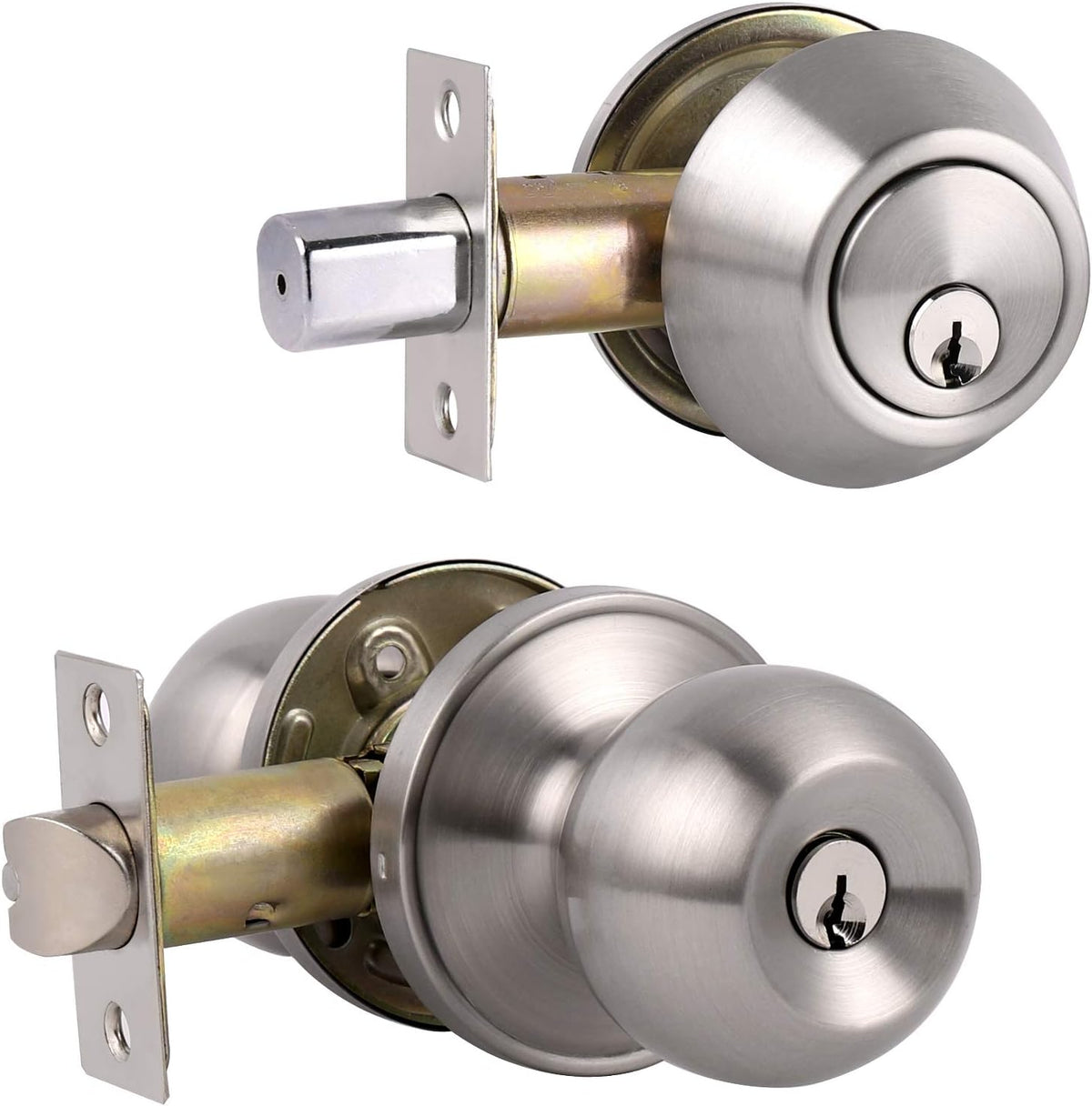 Keyed Alike Entry Knob and Deadbolt Set Satin Nickel, Single Cylinder Handleset Combo Pack, 3 Sets Pack of 2 O677829