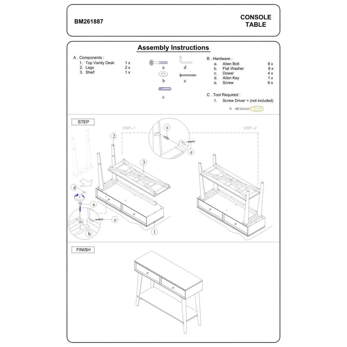 White Console Table with 2 Drawers and Angled Legs R781297