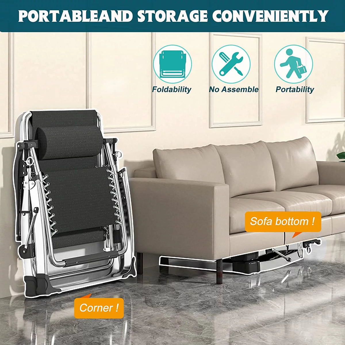 Zero Gravity Chair Set of 2 Gray Folding Recliner with Pillows and Cup Holder Y47697