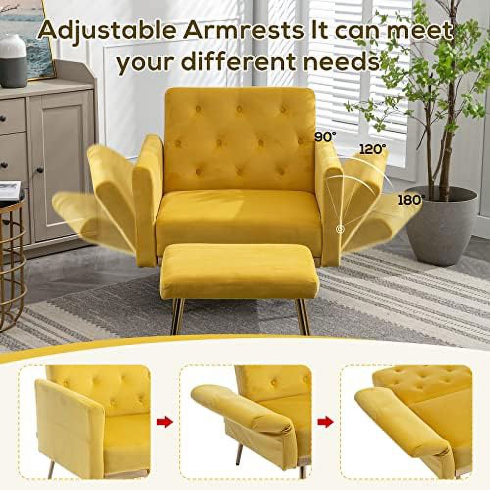 Olive Green Velvet Single Sofa Chair with Ottoman A66616