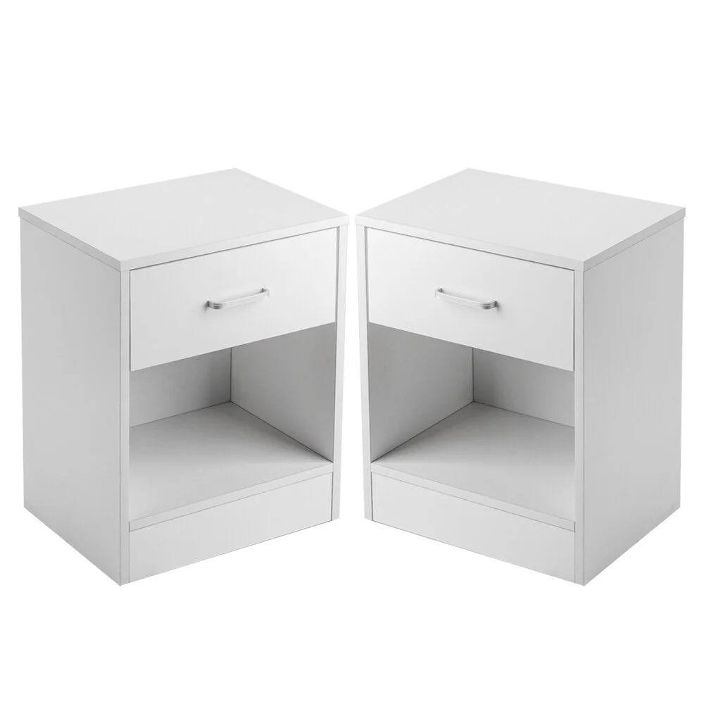 White Wood Nightstand with Storage Drawers V150
