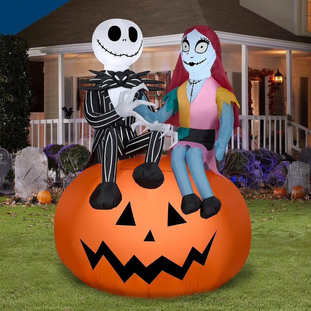 Jack and Sally Sitting on Pumpkin Airblown Inflatables U9015