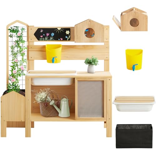 Wooden Potting Table with Raised Garden Bed and Sink E518090
