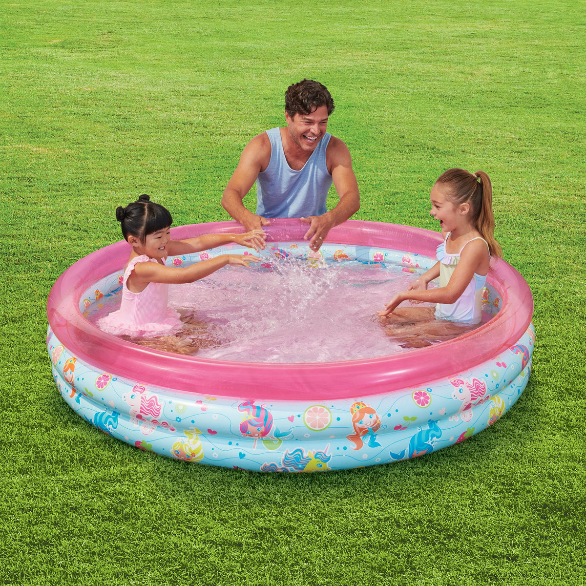 Round Inflatable 3-Ring Kiddie Splash Play Pool Pink I864434
