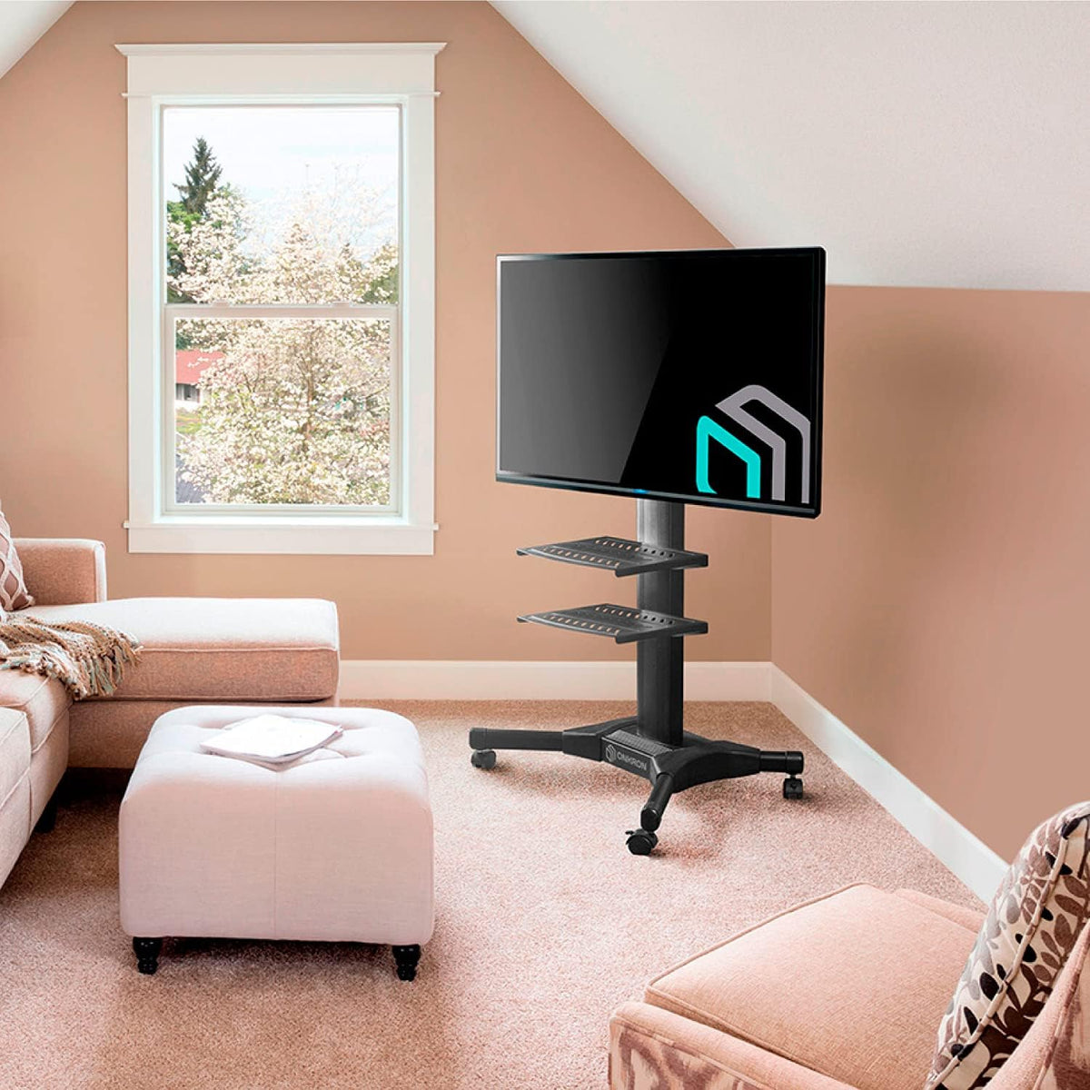 Mobile TV Stand Rolling TV Cart with Wheels for 32” – 55” LCD LED Flat Screen TVs with 2 Shelves Height Adjustable TV Trolley B963