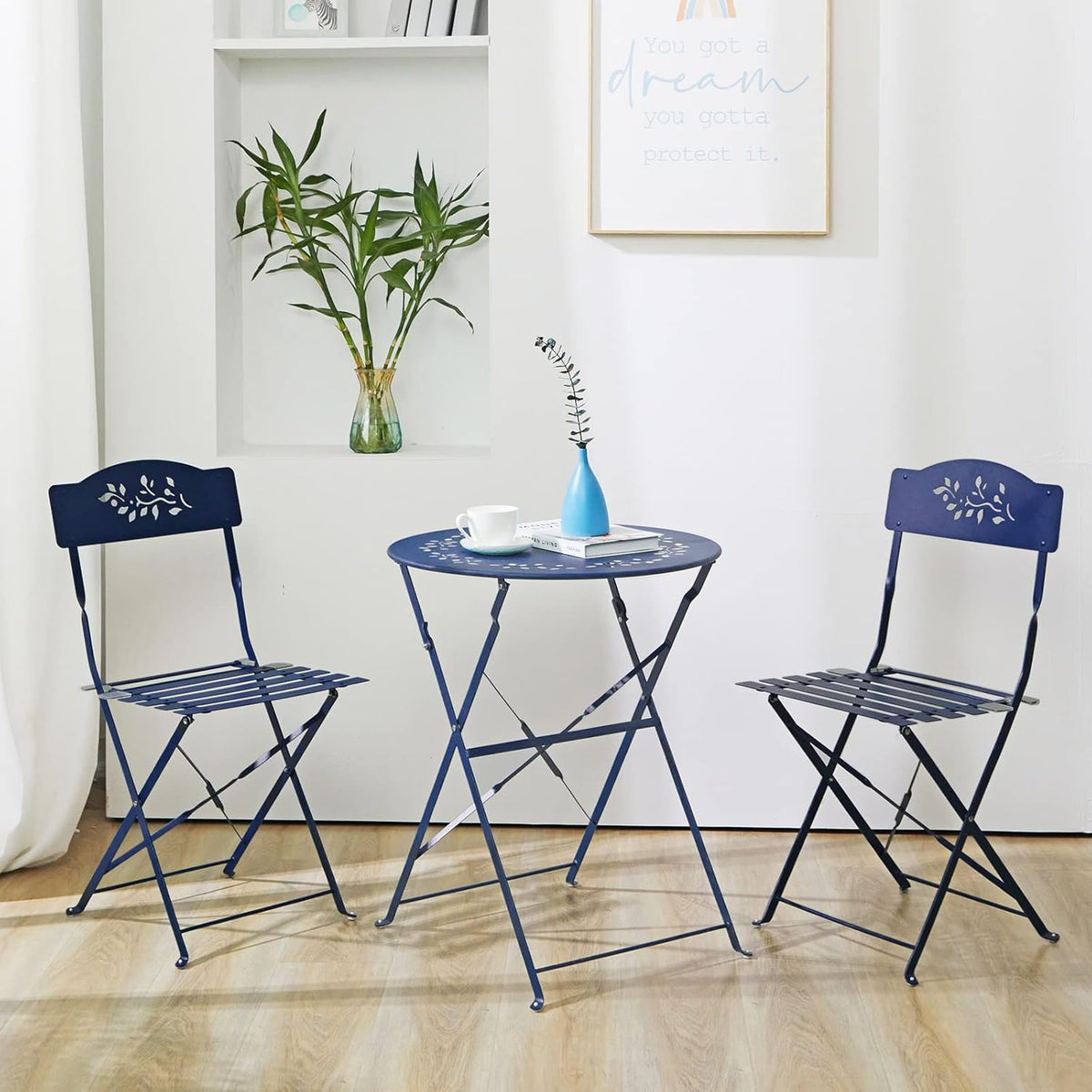 Grey 3 Piece Patio Bistro Set with Folding Chairs H61294