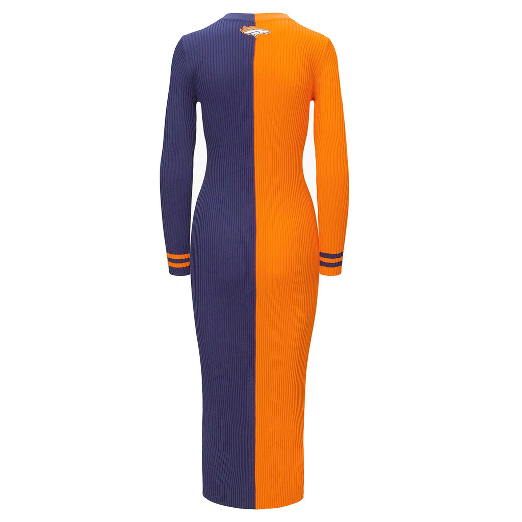 Orange/Navy Knit Button-Up Sweater Dress S526623
