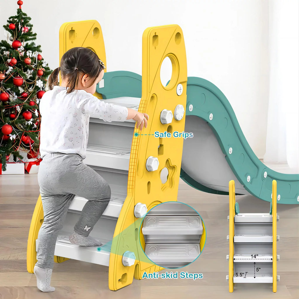 6 in 1 Toddler Slide and Swing Set with Basketball Hoop J305349