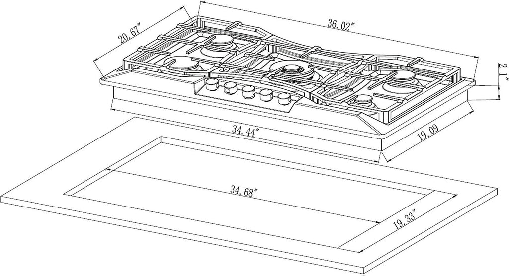 36 in. Gas Stove Cooktop 5 Sealed Burners NG/LPG Convertible Stainless Steel O509