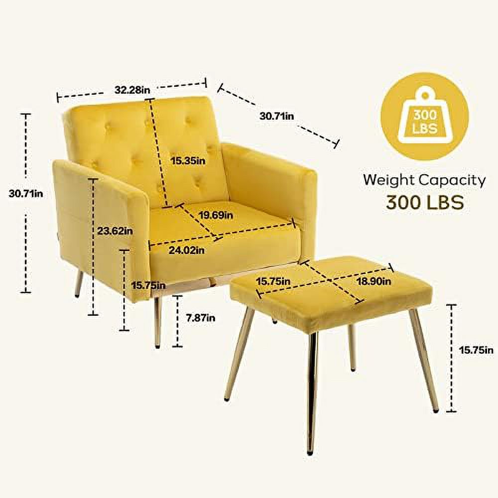Olive Green Velvet Single Sofa Chair with Ottoman A66616