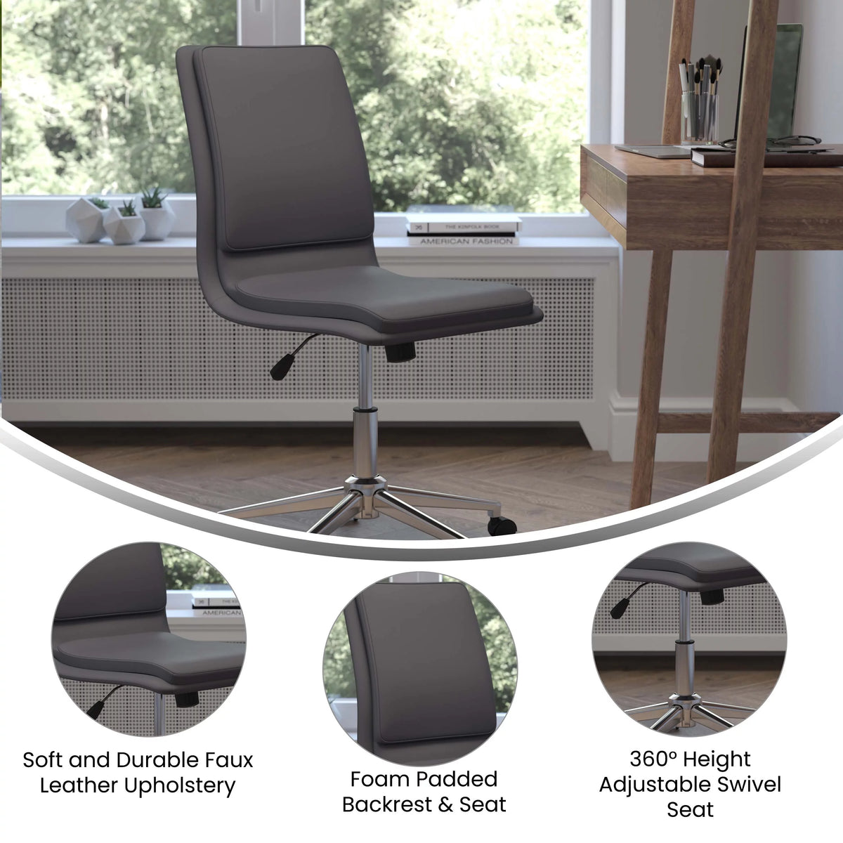 Gray Mid-Back Armless Swivel Task Office Chair H522