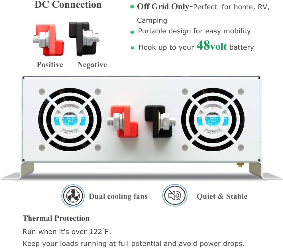 3500W Pure Sine Wave Power Inverter DC 48V to 110V 120V AC with Dual Outlets K713438