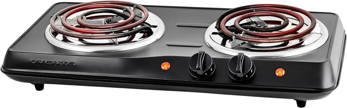 Electric Countertop Double Burner 1700W Stainless Steel Coil Black G323010
