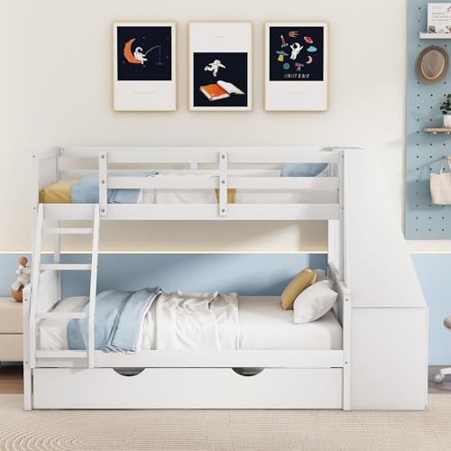 Twin Over Full Wooden Bunk Bed with Desk and Trundle G903253