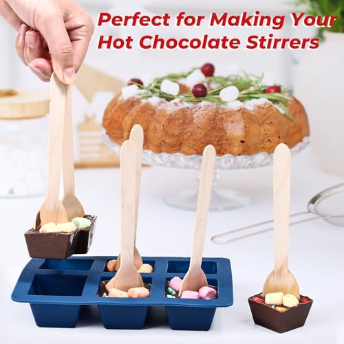 Silicone Hot Chocolate Spoon Molds 2-Pack with 30 Wooden Spoons Z8872