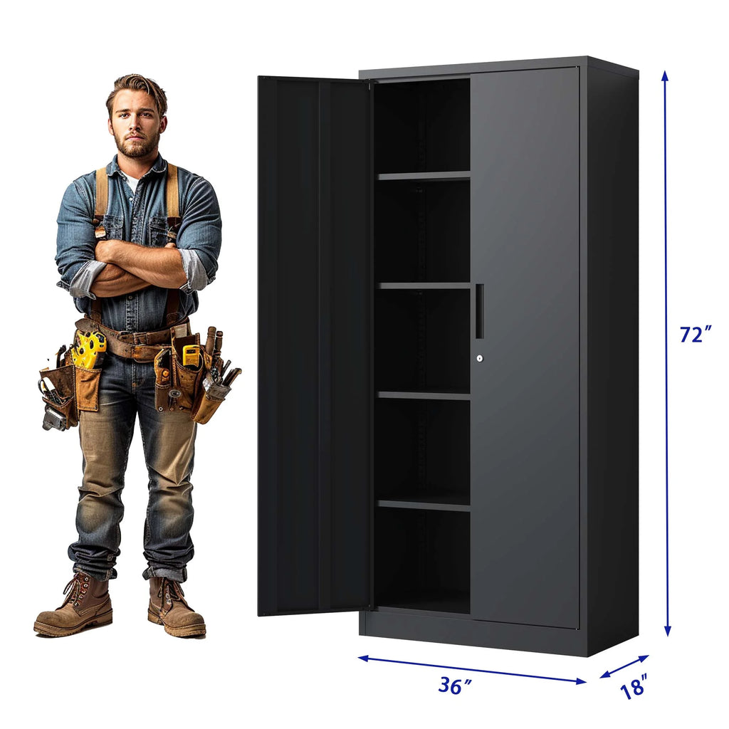 Black Metal Locking Storage Cabinet with 4 Shelves I971499