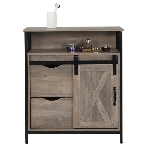 Gray Matte MDF Sliding Door Bathroom Cabinet with Two Drawers and Shelves U735225