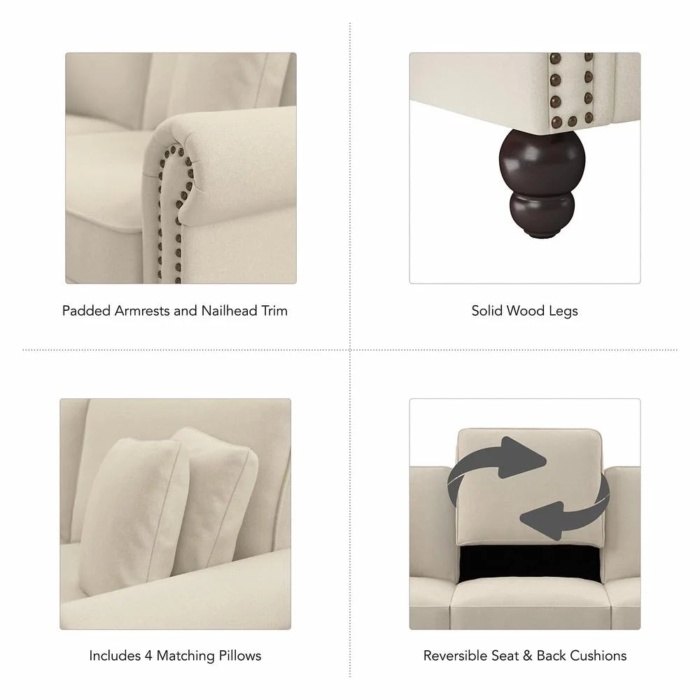 Cream Herringbone L Shaped Sectional Couch L875