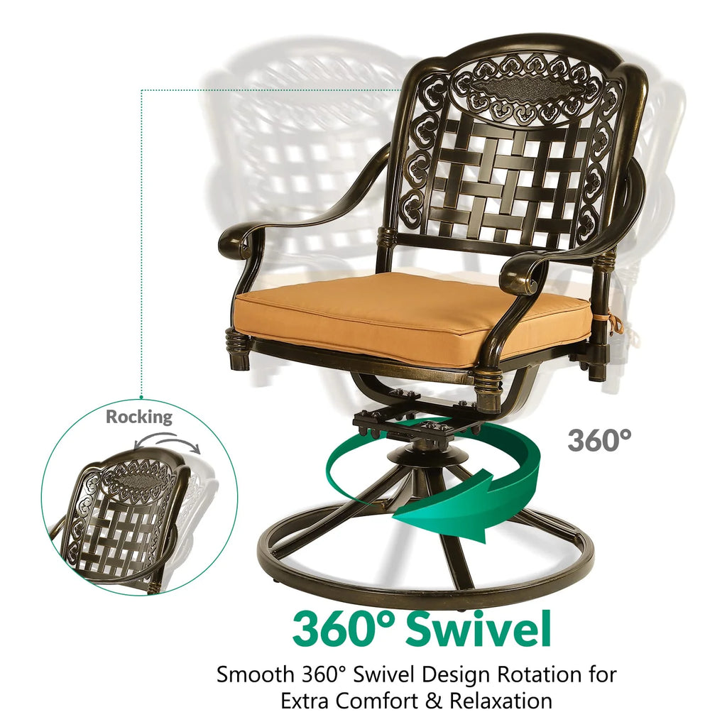 2-Piece Cast Aluminum Swivel Rocker Patio Dining Chairs with Cushion I818
