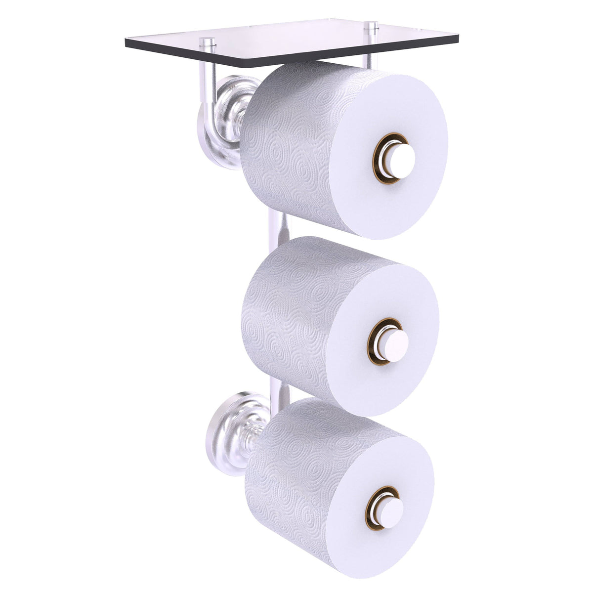 Satin Chrome Wall Mount Toilet Paper Holder with Glass Shelf W53999