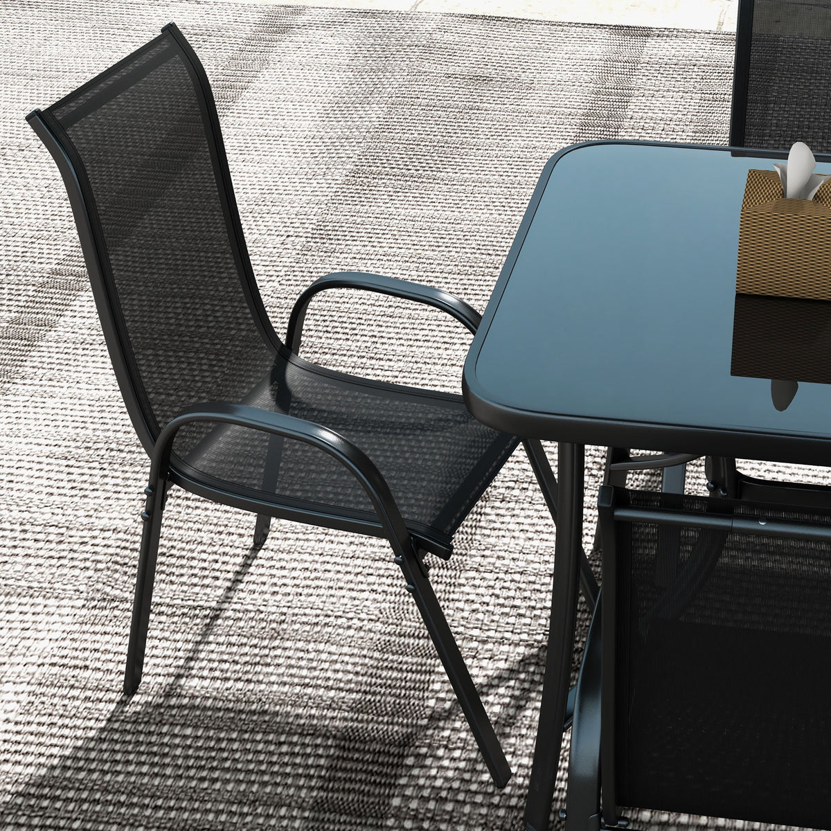 Black Patio Dining Set for Six with Umbrella U898563