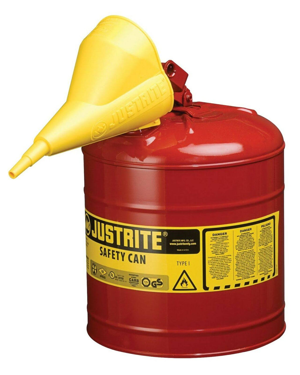 Red Type I Safety Can with Funnel - 5 Gallon O1375