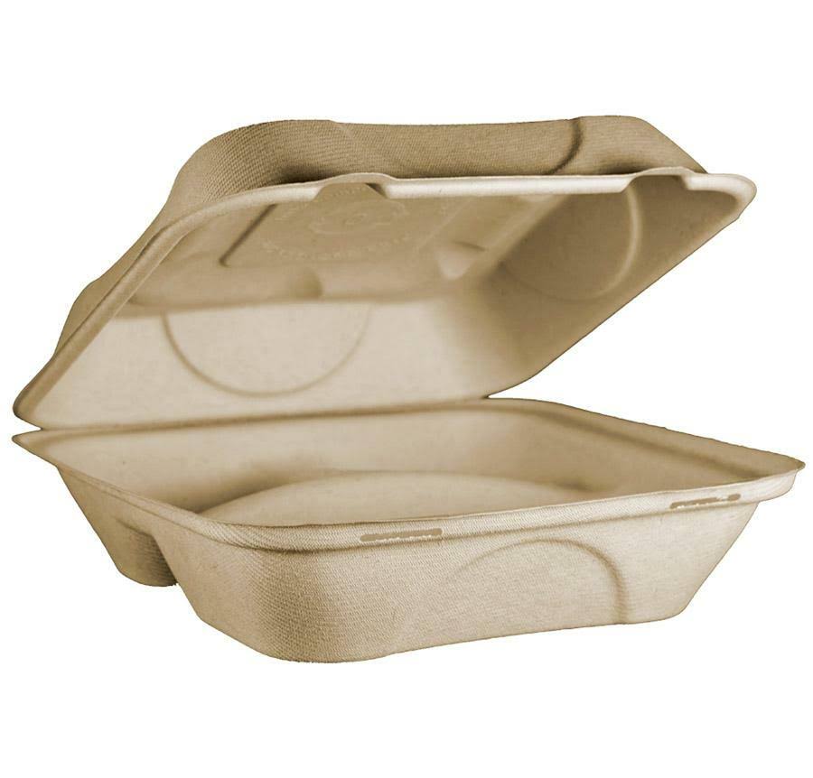 Fiber Hinged Containers, 3 Compartments, 9 x 9 x 3, Natural, 300/Carton G3826