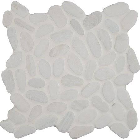 White Pebble Tumbled Marble Mesh-Mounted Mosaic Tile V62003