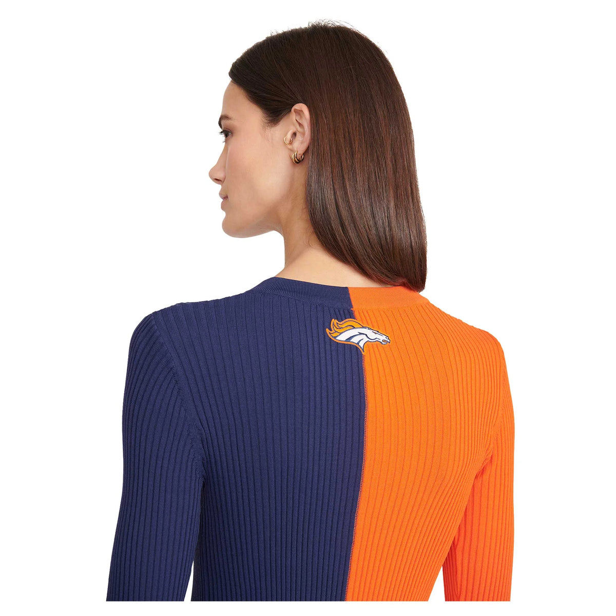 Orange/Navy Knit Button-Up Sweater Dress S526623