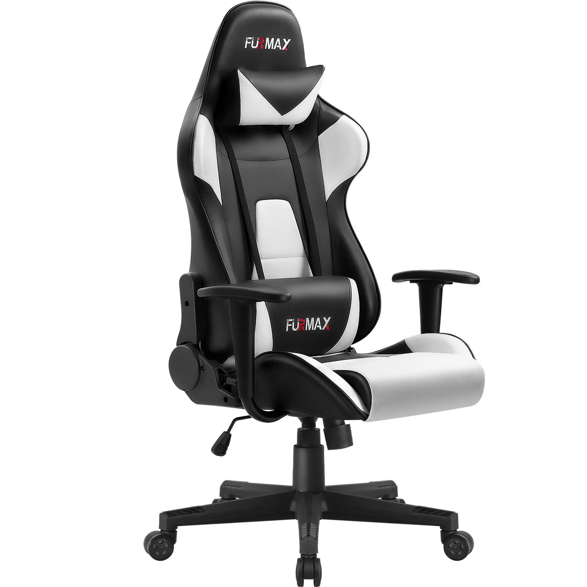 Black White High-Back Ergonomic Office Chair with Headrest and Lumbar Pillow Z617