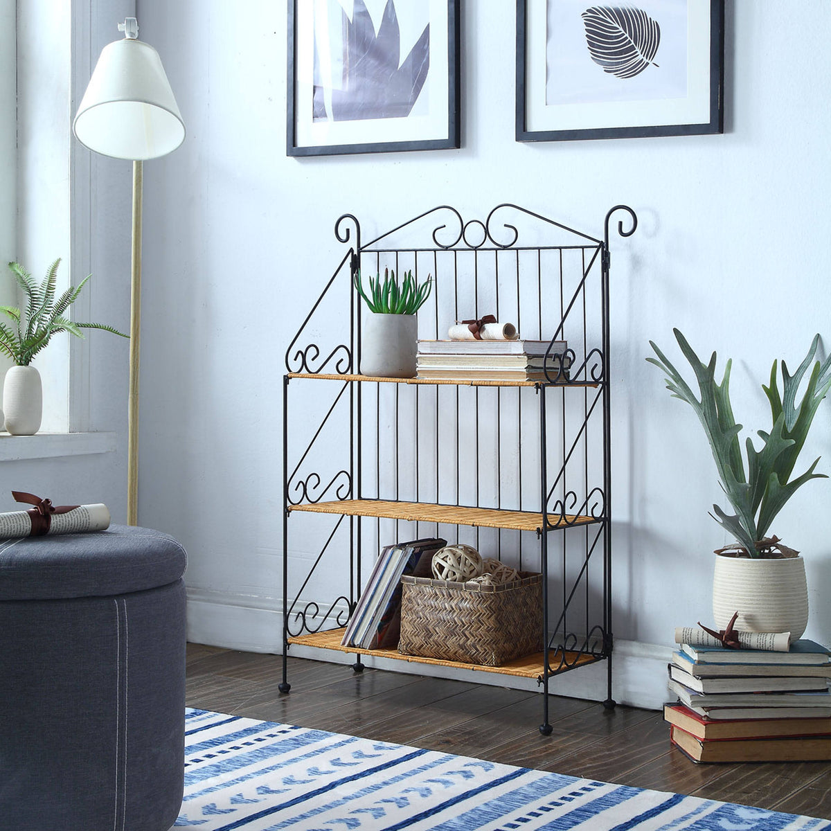 3 Tier Wicker Metal Bookcase U819228
