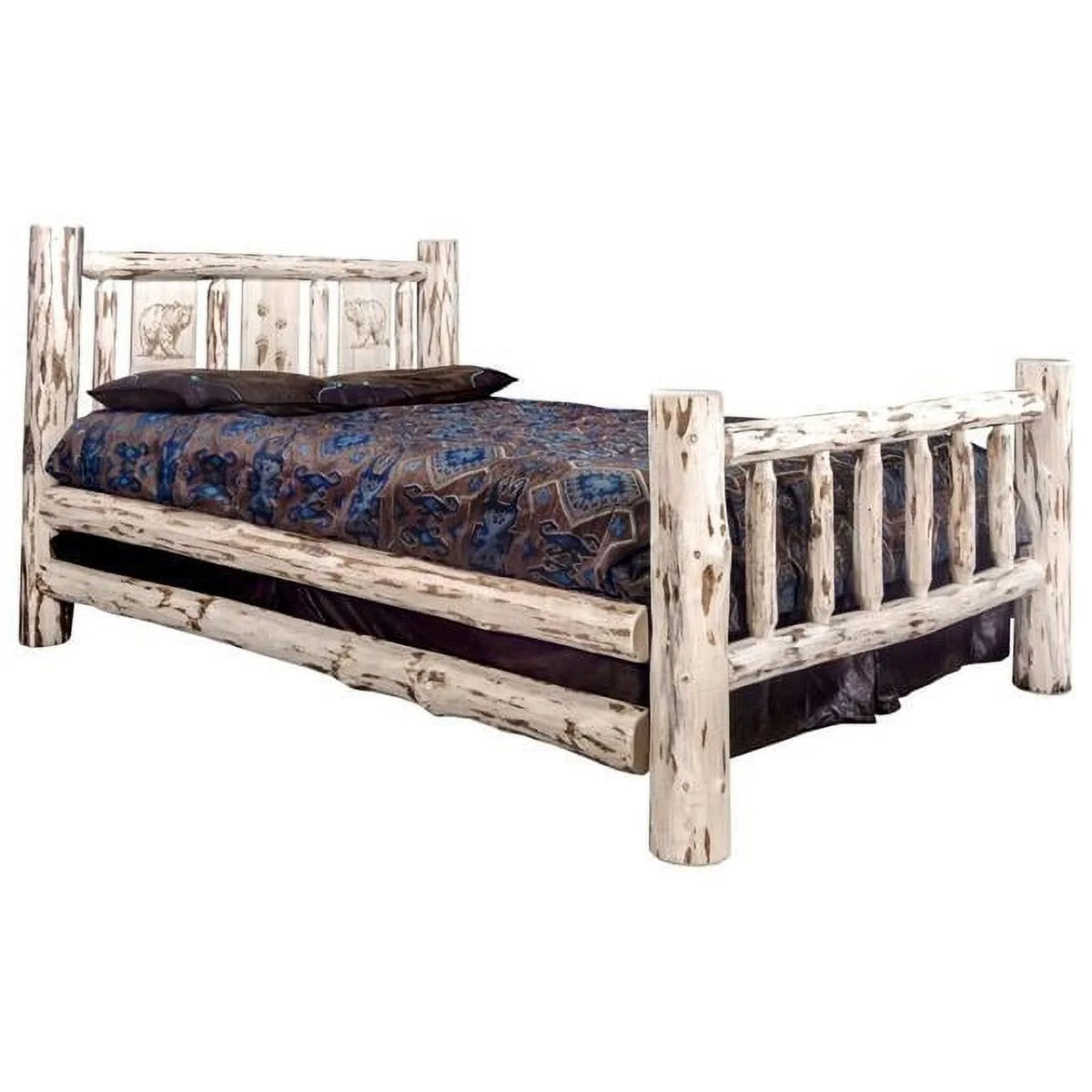 Solid Wood Twin Bed with Engraved Bear Design Q1582
