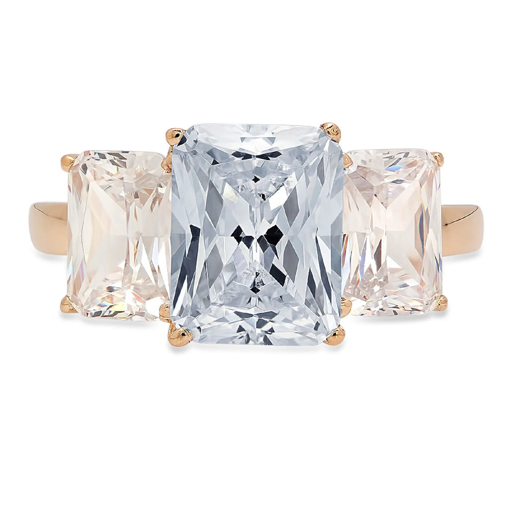14k Yellow Gold Three-Stone Ring with Simulated Blue Diamond O5550