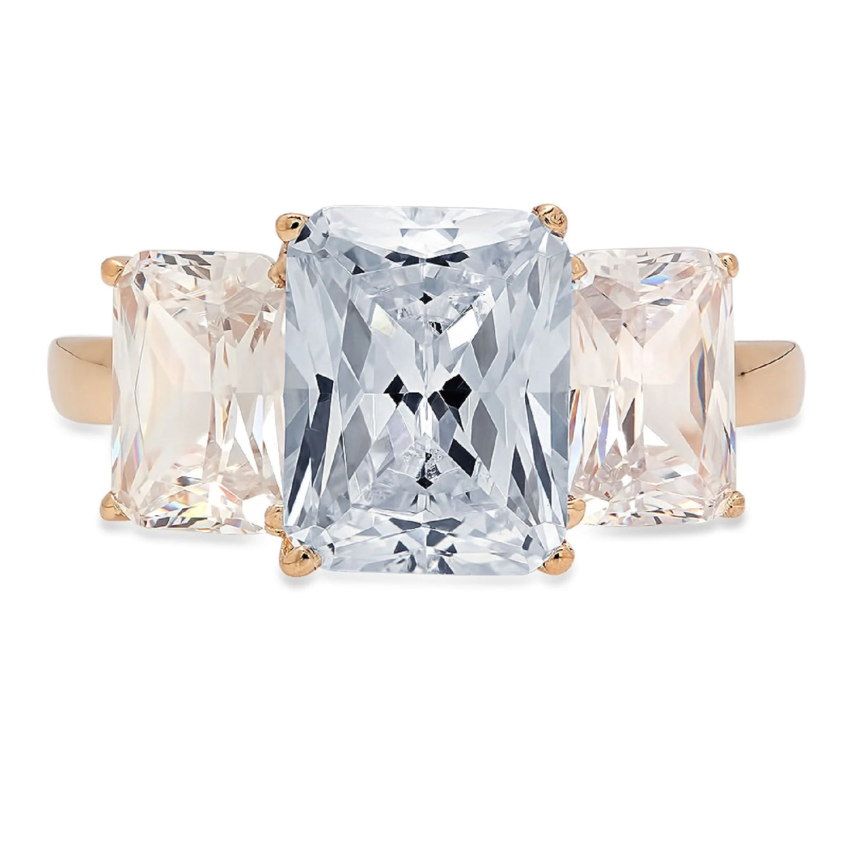 14k Yellow Gold Three-Stone Ring with Simulated Blue Diamond O5550