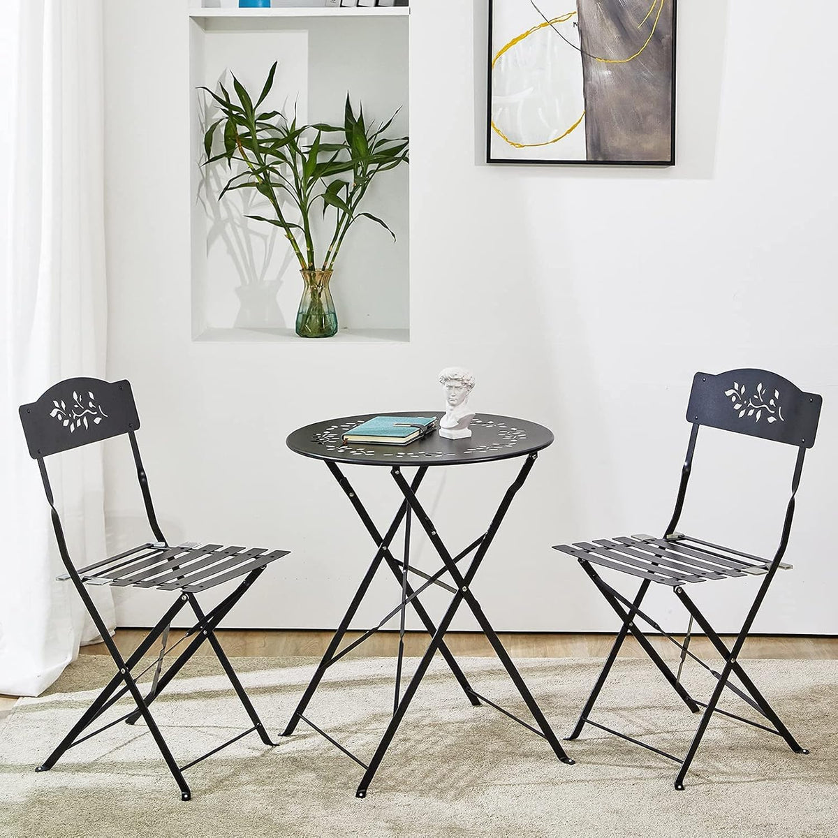 Grey 3 Piece Patio Bistro Set with Folding Chairs H61294