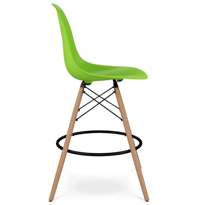 Green Plastic and Wood Counter Stool V195