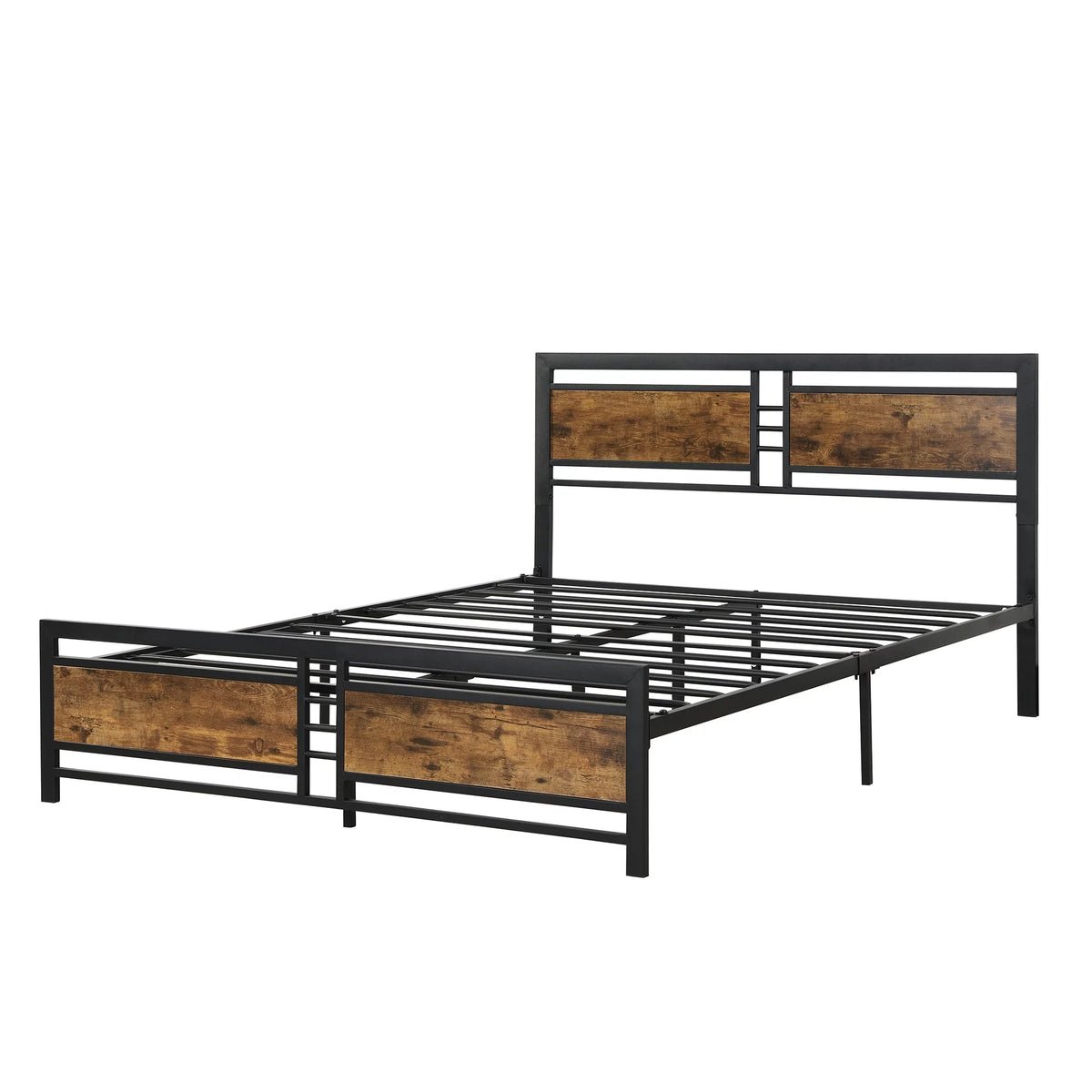 Black Full Size Wooden Headboard Metal Bed Frame W357