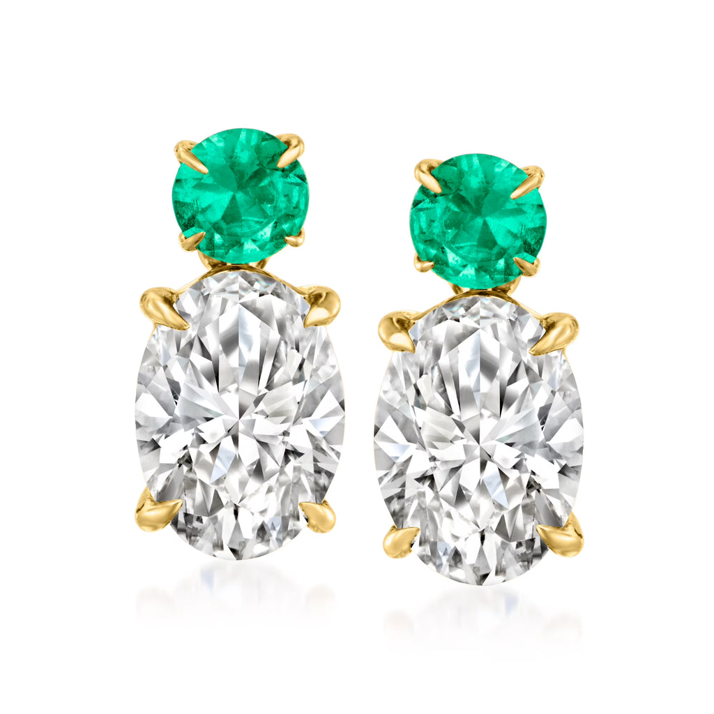 1.00 ct. t.w. Lab-Grown Diamond Drop Earrings with .10 ct. t.w. Emeralds in 14kt Yellow Gold S5194