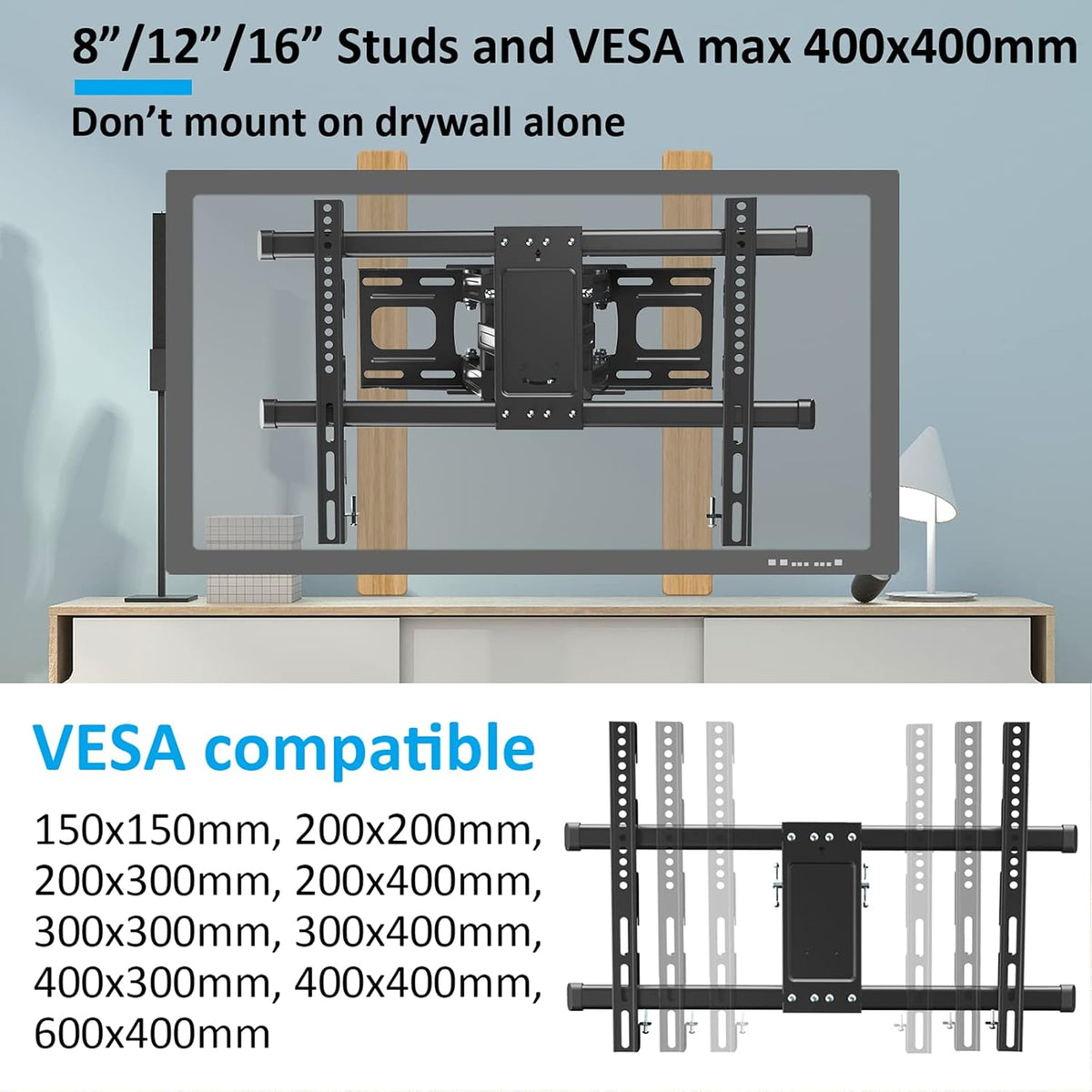 Full Motion TV Wall Mount for 37-75 Inch LED Flat Curved TVs, Max VESA 600x400mm, Holds 121 LBS, Pack of 2 A770