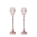 2 Rose Gold 18x22 Tall Faux Crystal Beaded Candle Holders X698