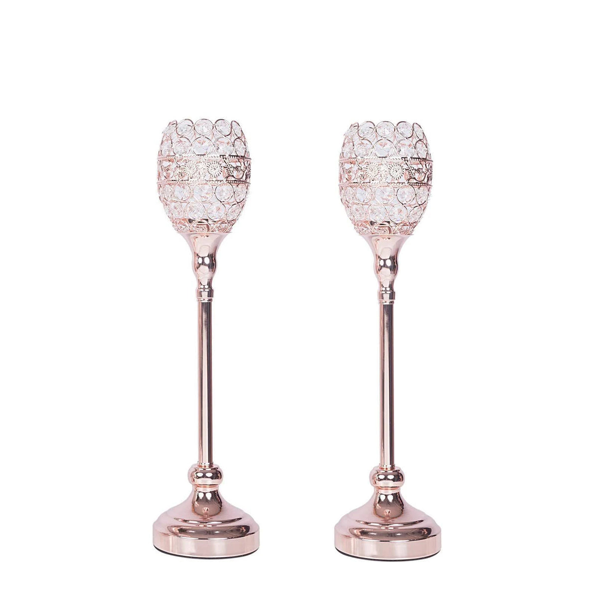2 Rose Gold 18x22 Tall Faux Crystal Beaded Candle Holders X698