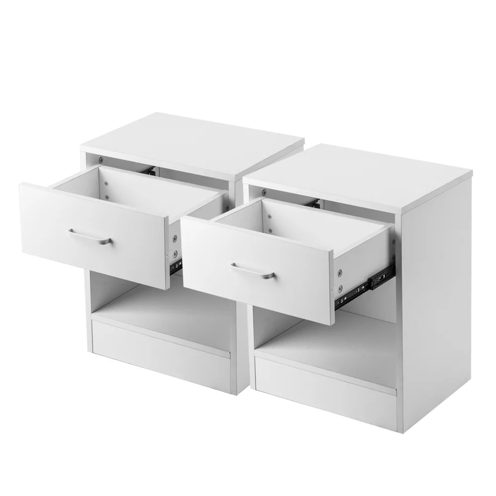 White Wood Nightstand with Storage Drawers V150
