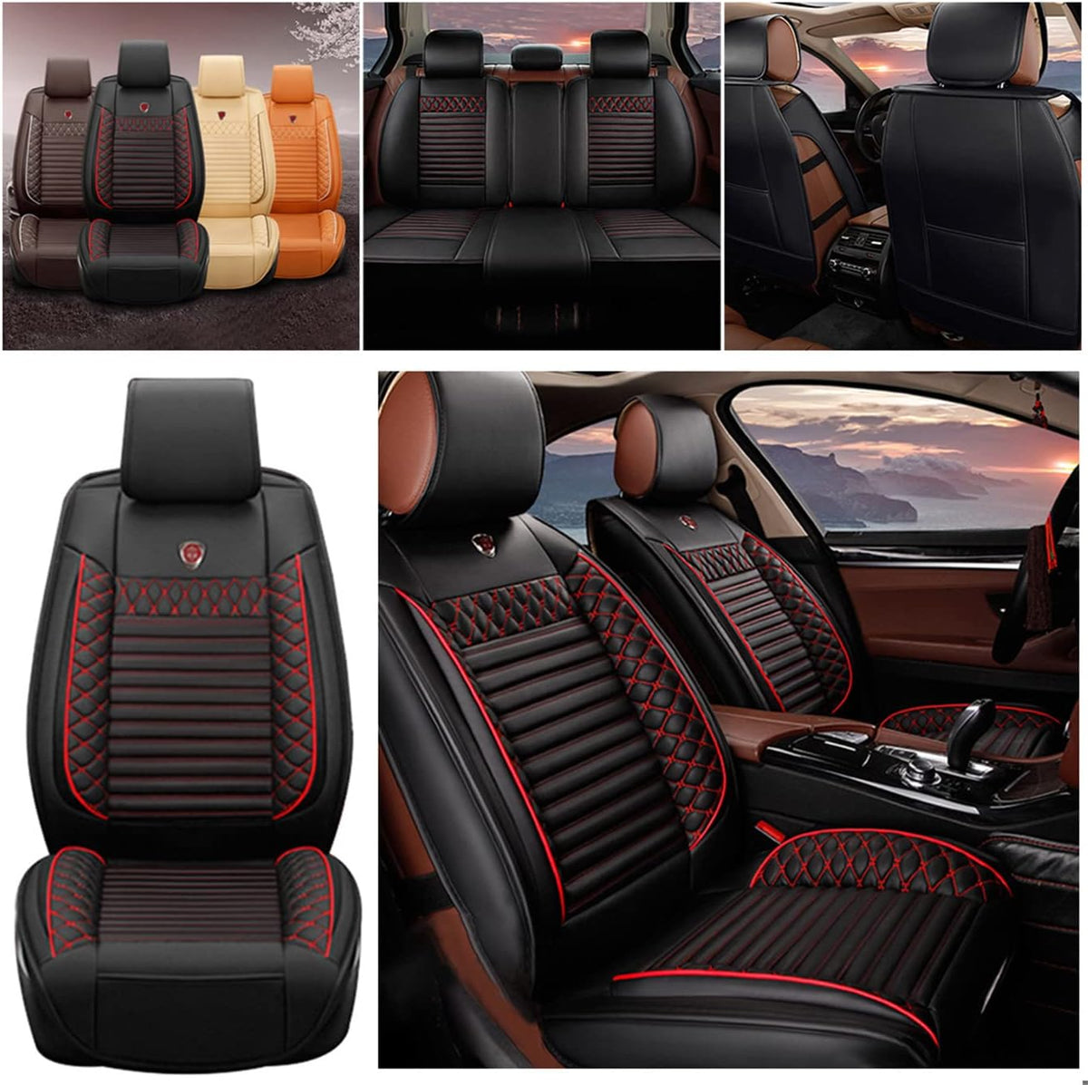 Beige PU Leather Waterproof Car Seat Cover Protectors A350234