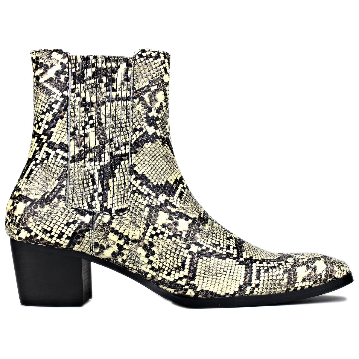 Beige Chelsea Snake Prints Leather Slip-On Dress Boots T718262