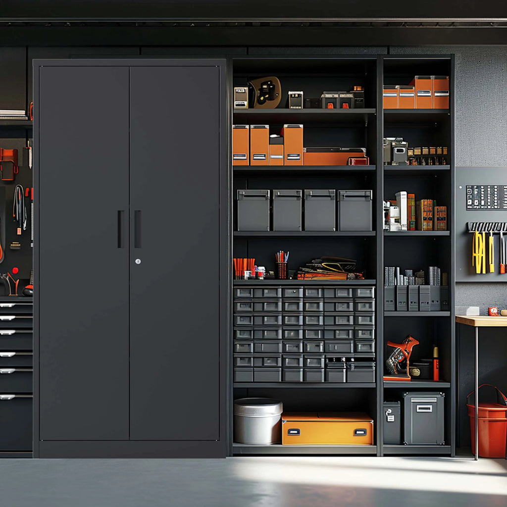 Black Metal Locking Storage Cabinet with 4 Shelves I971499