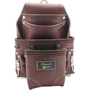 Brown Oil-Tanned Leather Tool Pouch with 10 Pockets D474825