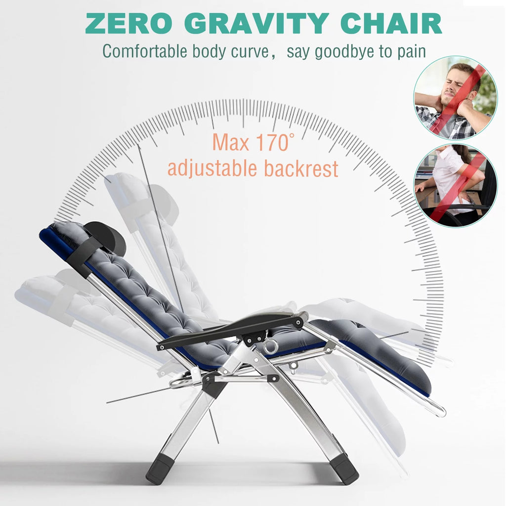 Zero Gravity Chair Set of 2 Gray Folding Recliner with Pillows and Cup Holder Y47697