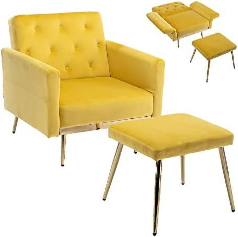 Olive Green Velvet Single Sofa Chair with Ottoman A66616
