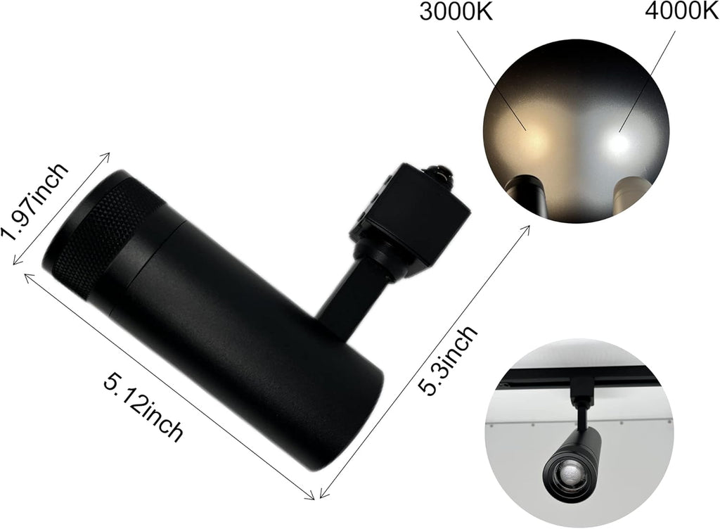 20W Zoom Dimmable LED Track Light Head Black 4000k K180